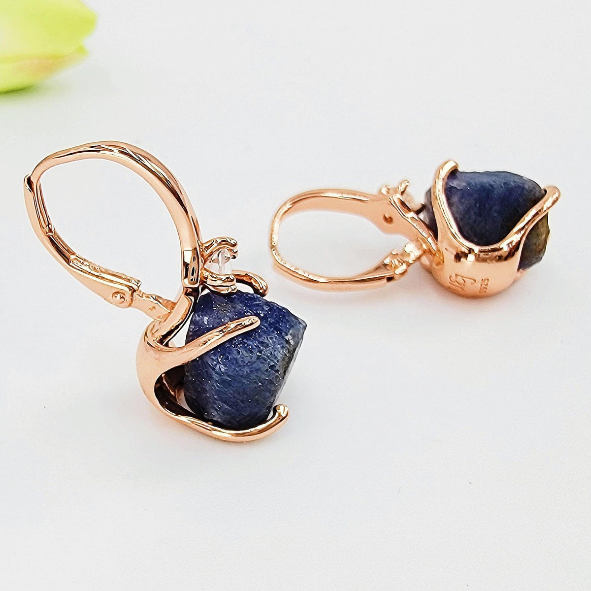 Raw Blue Sapphire Drop Earrings - Uniquelan Jewelry