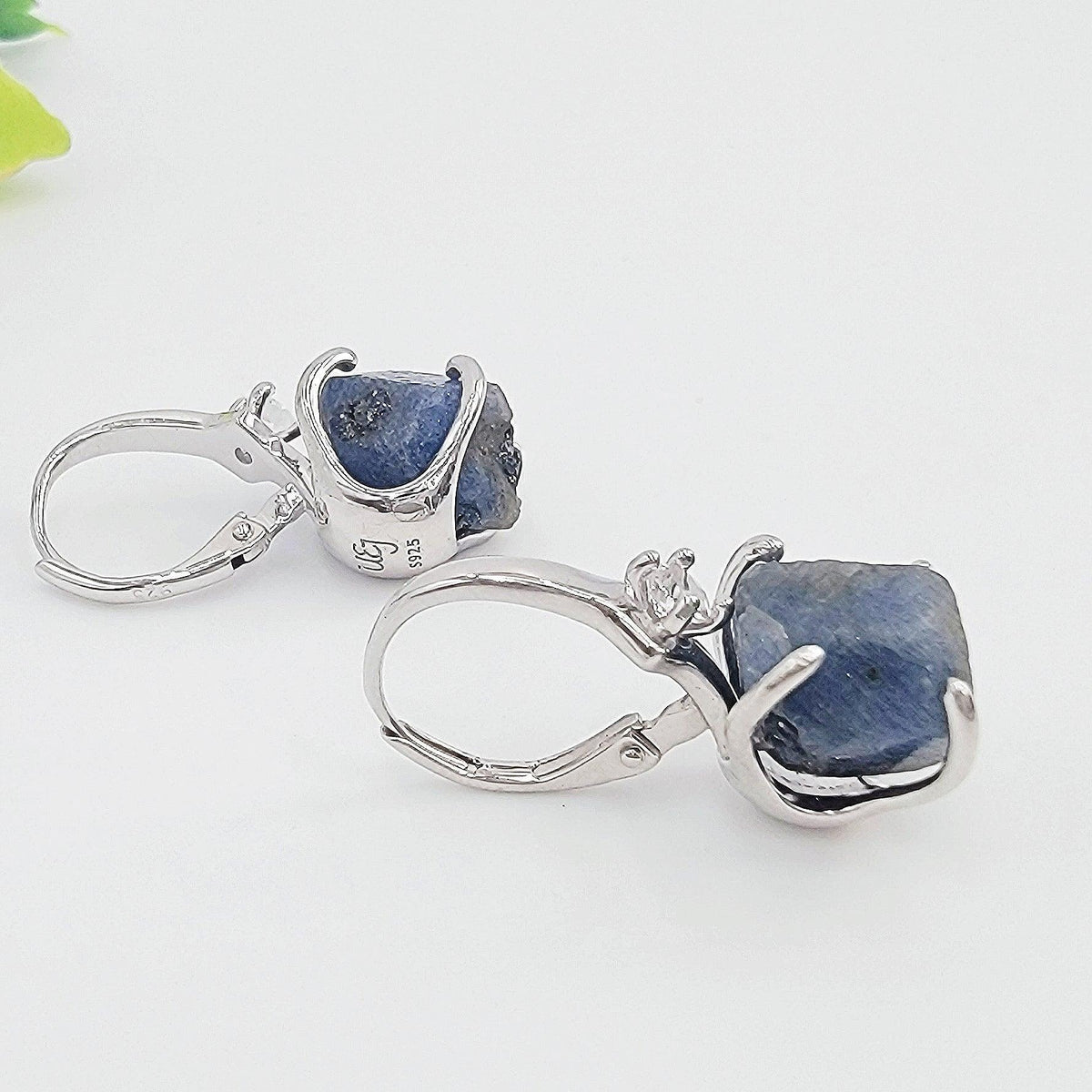 Raw Blue Sapphire Drop Earrings - Uniquelan Jewelry