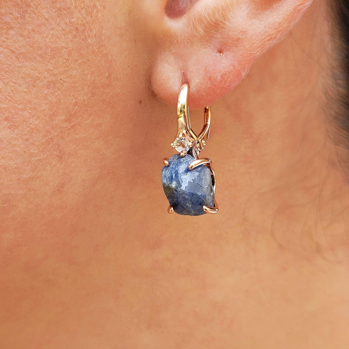 Raw Blue Sapphire Drop Earrings - Uniquelan Jewelry