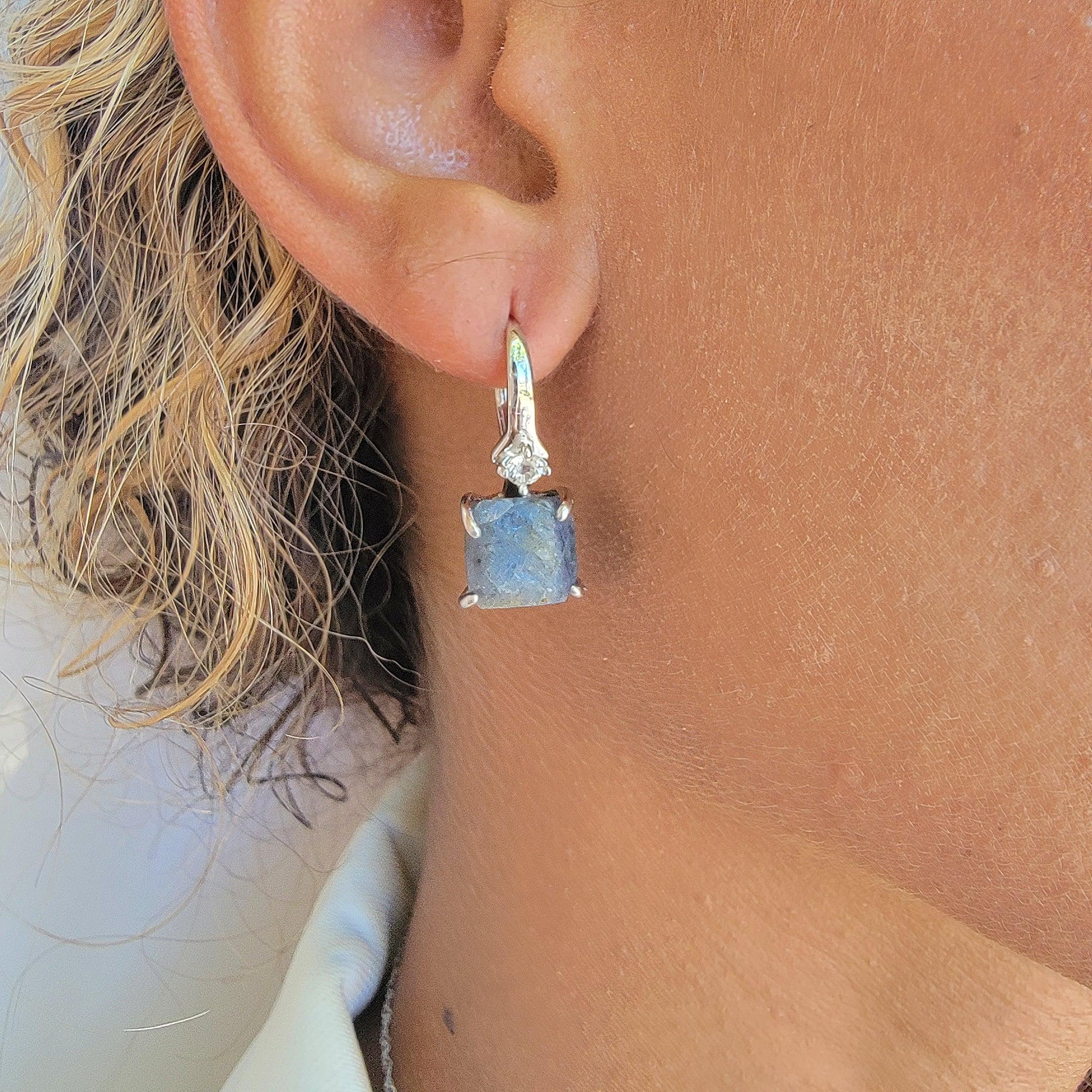 Raw Blue Sapphire Drop Earrings