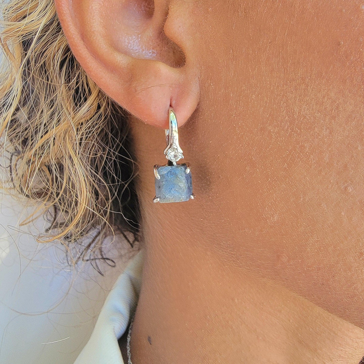 Raw Blue Sapphire Drop Earrings - Uniquelan Jewelry