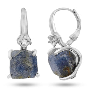 Raw Blue Sapphire Drop Earrings - Uniquelan Jewelry