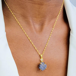 Raw Sapphire Necklace Yellow Gold- Uniquelan Jewelry