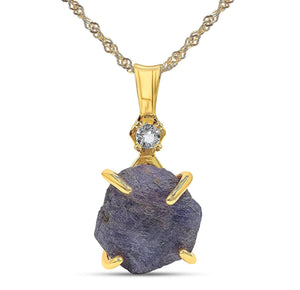Raw Sapphire Pendant Yellow Gold- Uniquelan Jewelry