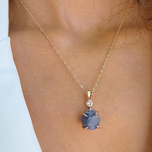 Raw Sapphire Necklace Rose Gold- Uniquelan Jewelry