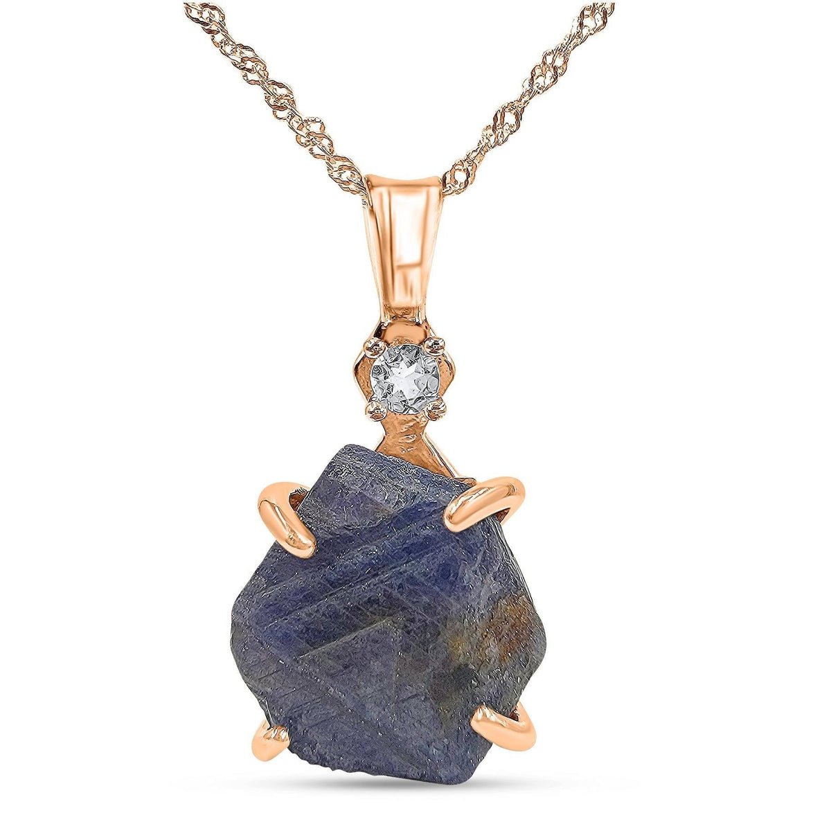 Raw Sapphire Pendant Rose Gold- Uniquelan Jewelry