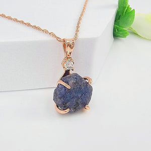 Raw Sapphire Necklace Rose Gold- Uniquelan Jewelry