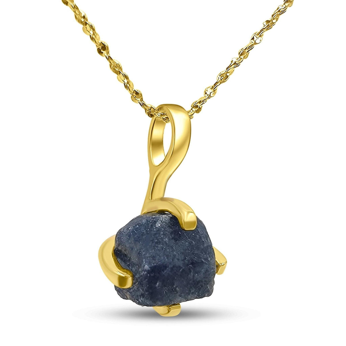 Raw Sapphire Necklace Yellow Gold- Uniquelan Jewelry
