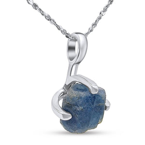 Raw Sapphire Necklace Sterling Silver- Uniquelan Jewelry
