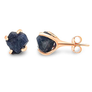 Raw Blue Sapphire Stud Earrings - Uniquelan Jewelry