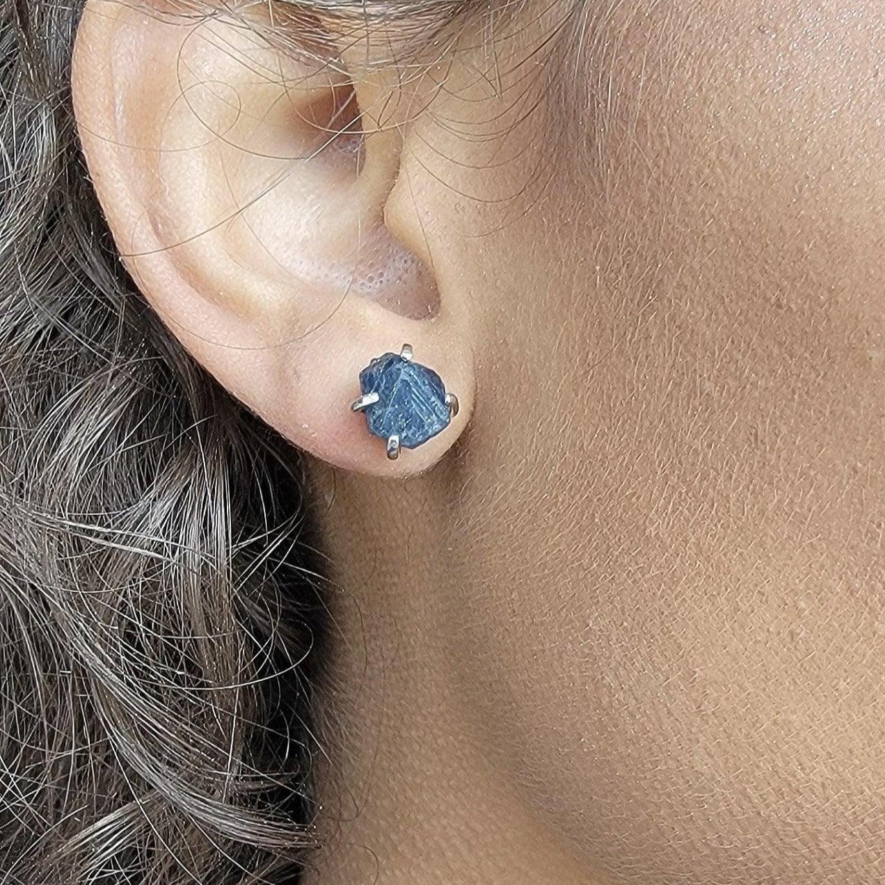 Raw Sapphire Stud Earrings Sterling Silver - Uniquelan Jewelry