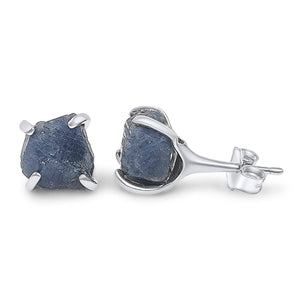 Raw Sapphire Stud Earrings Sterling Silver - Uniquelan Jewelry