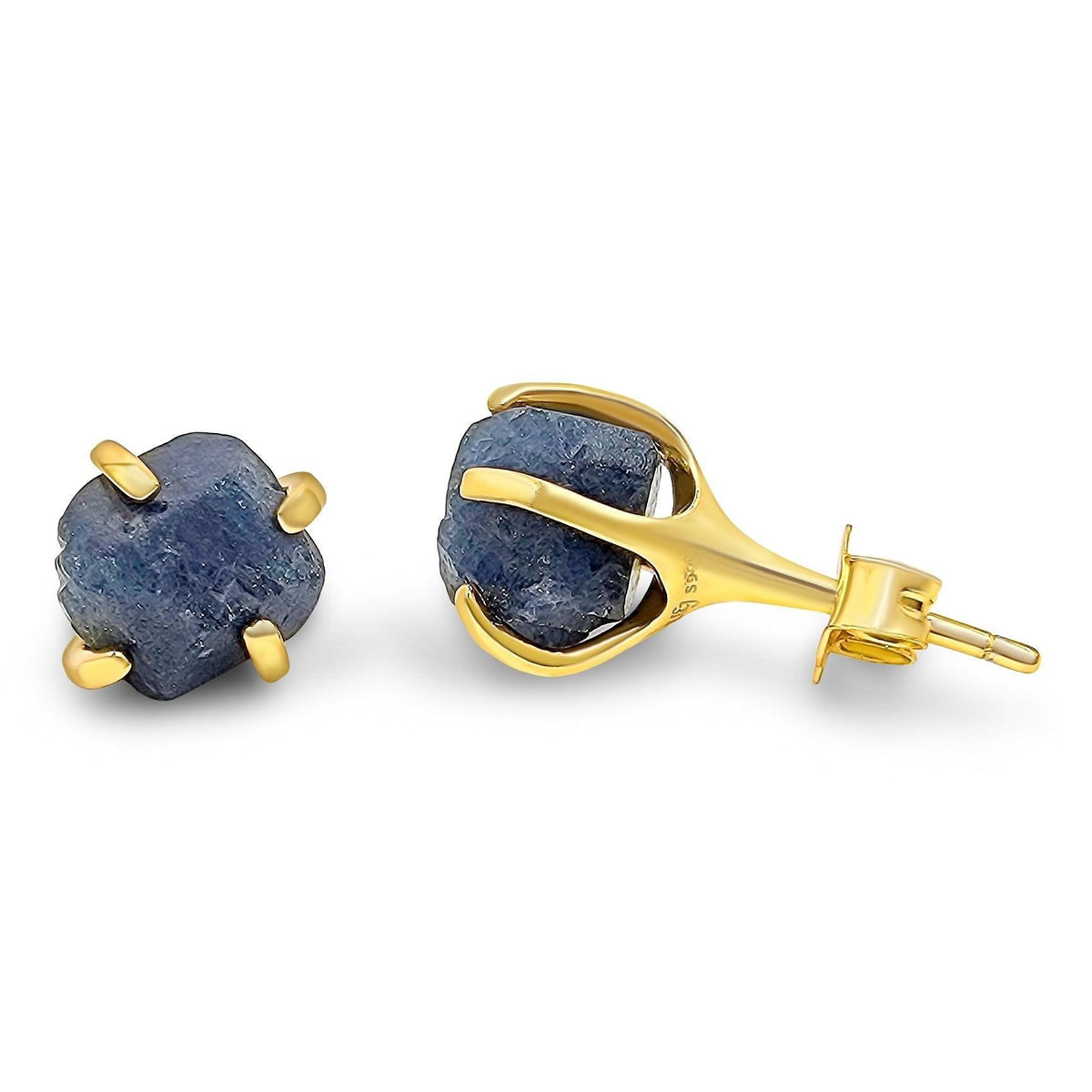 Raw Sapphire Stud Earrings Yellow Gold - Uniquelan Jewelry