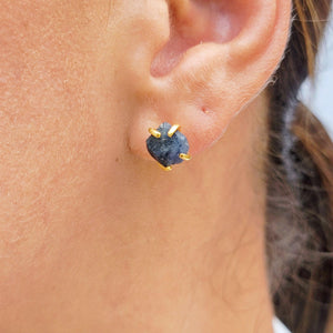 Raw Blue Sapphire Earrings Yellow Gold - Uniquelan Jewelry