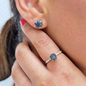 Raw Blue Sapphire Stud Earrings - Uniquelan Jewelry