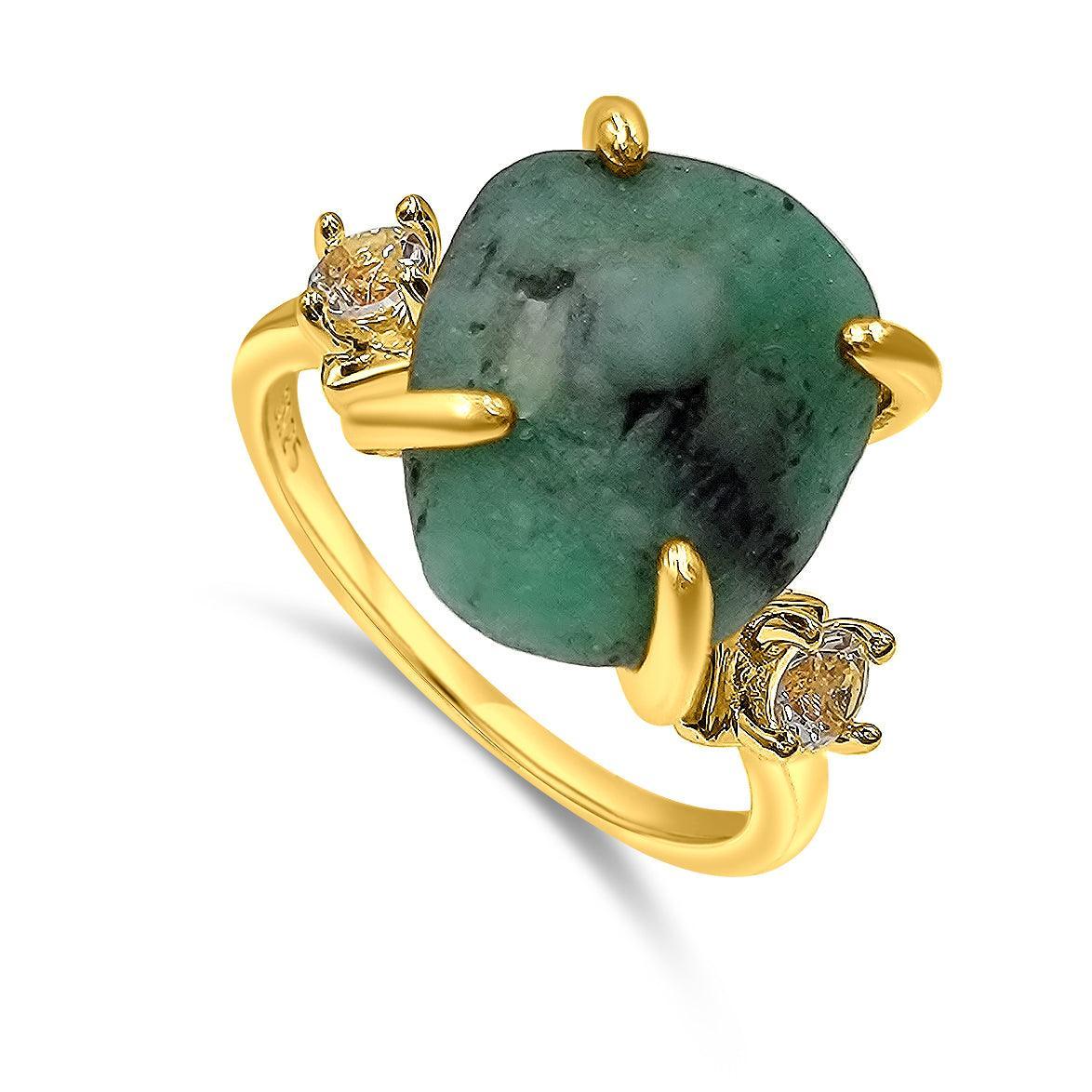 Raw Brazil Emerald Ring - Uniquelan Jewelry