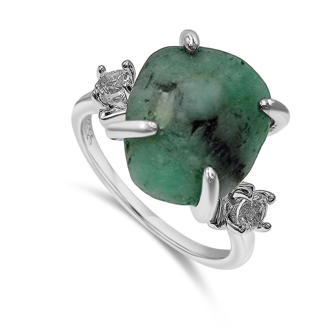 Raw Brazil Emerald Ring - Uniquelan Jewelry