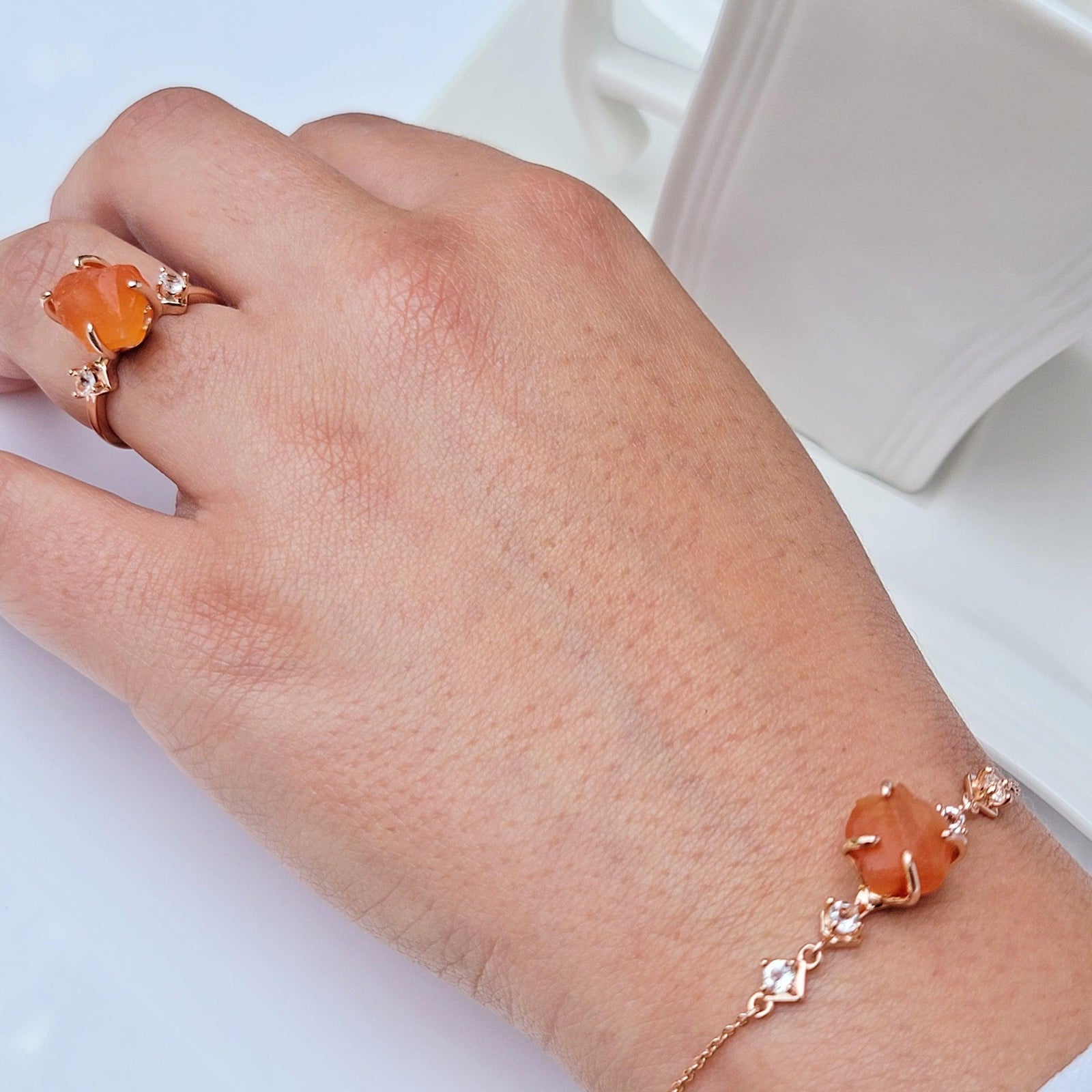 Raw Carnelian Bracelet and Ring Set - Uniquelan Jewelry