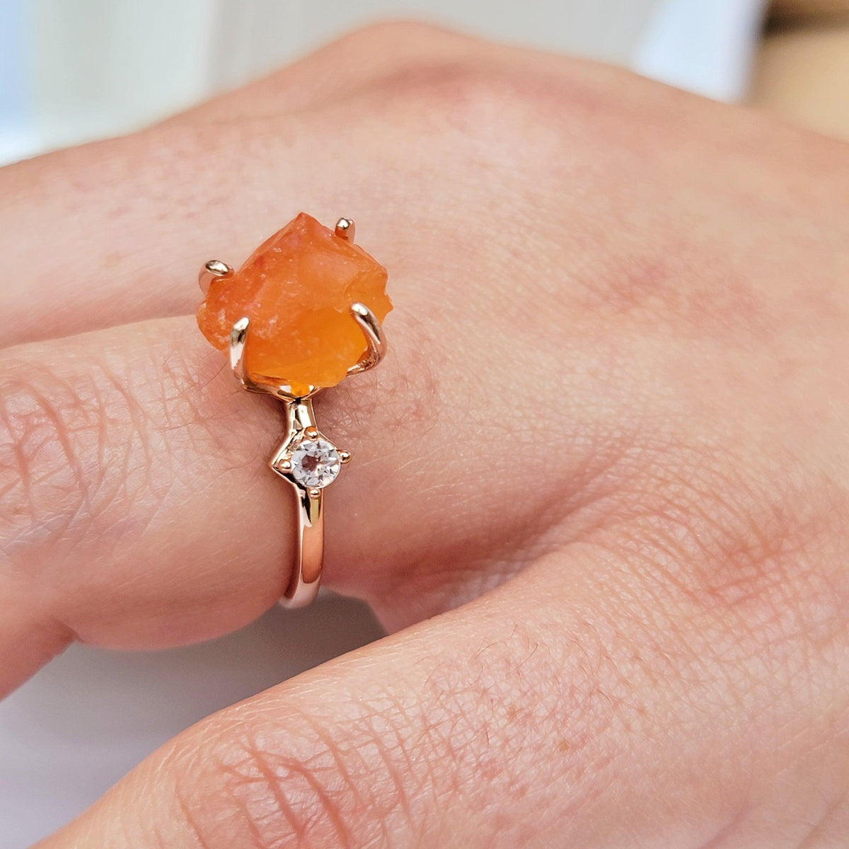 Raw Carnelian Crystal Ring - Uniquelan Jewelry
