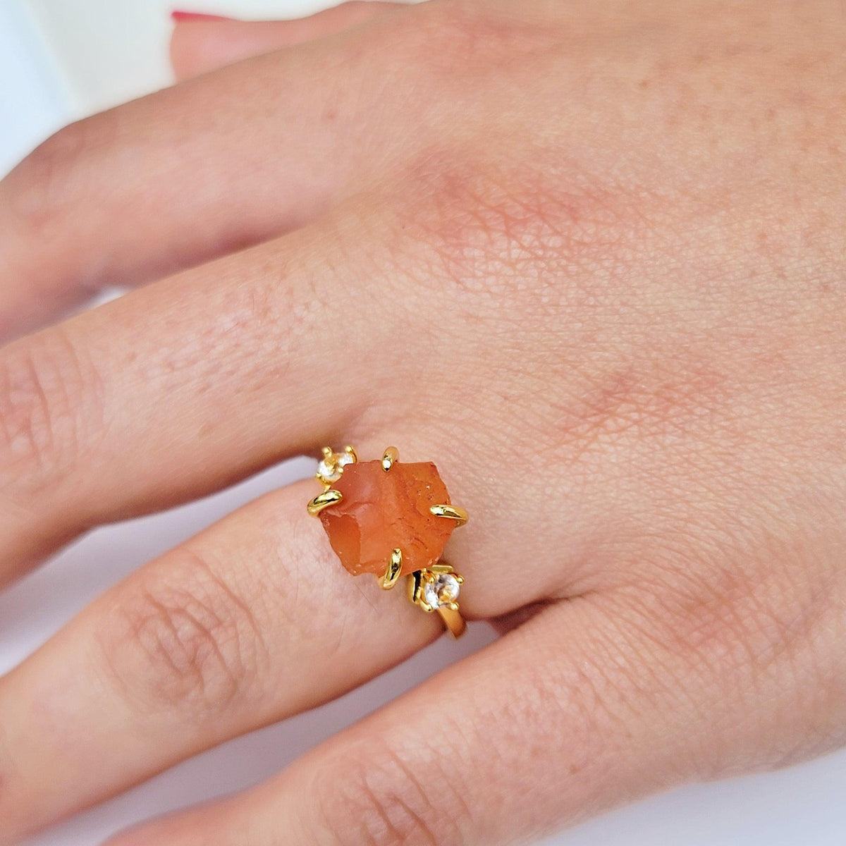 Raw Carnelian Crystal Ring - Uniquelan Jewelry