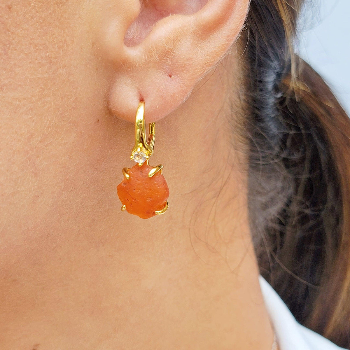 Raw Carnelian Drop Earrings - Uniquelan Jewelry