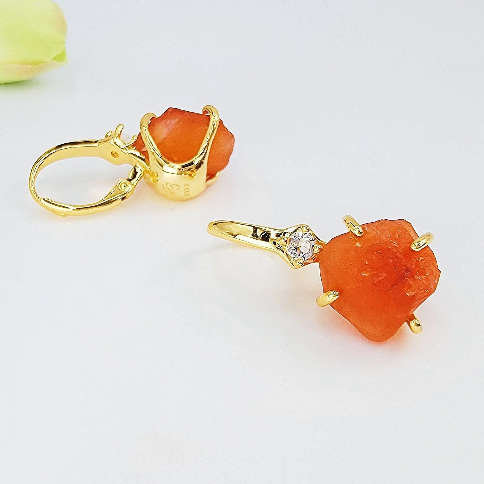 Raw Carnelian Drop Earrings - Uniquelan Jewelry
