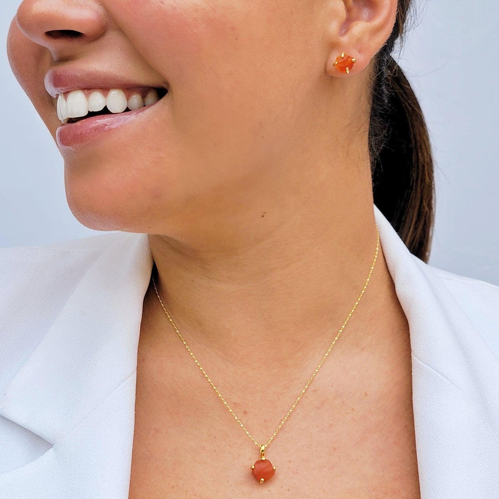 Raw Carnelian Necklace and Stud Set - Uniquelan Jewelry