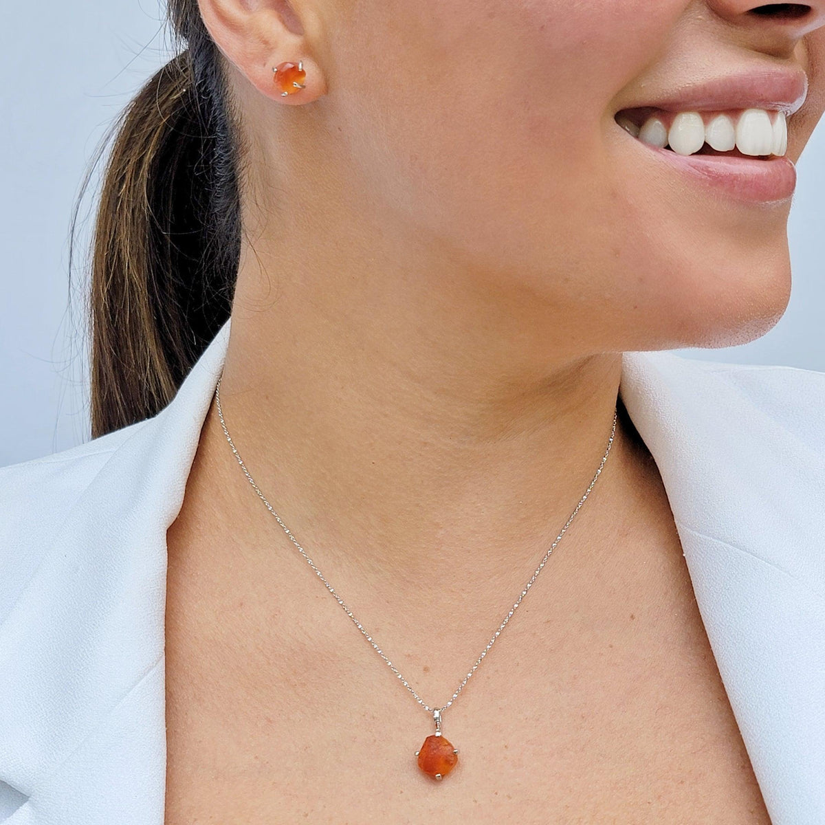 Raw Carnelian Necklace and Stud Set - Uniquelan Jewelry