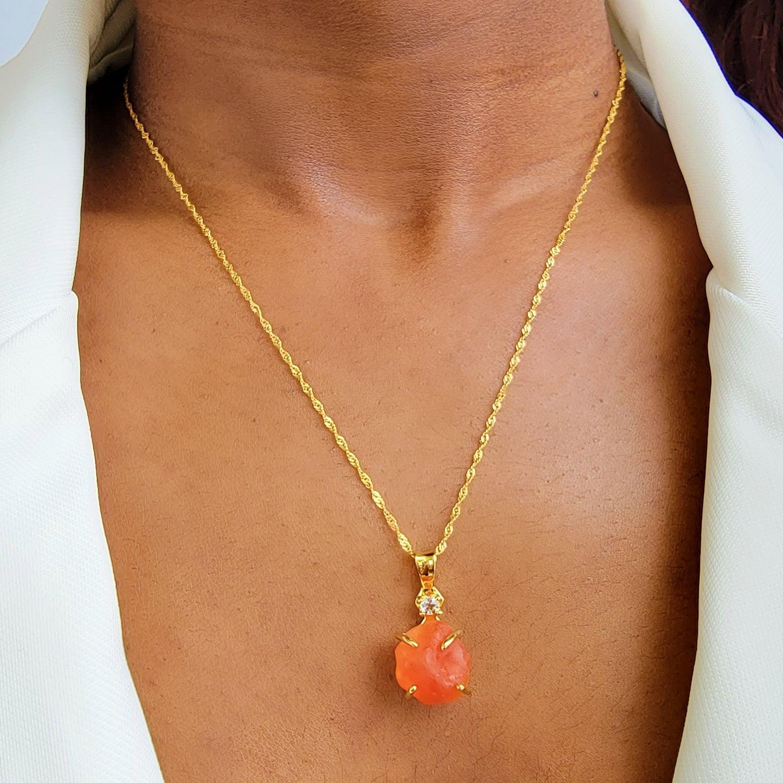 Gold Princess Necklace w Rosebud Pendant & Orange Crystal Accent | eBay