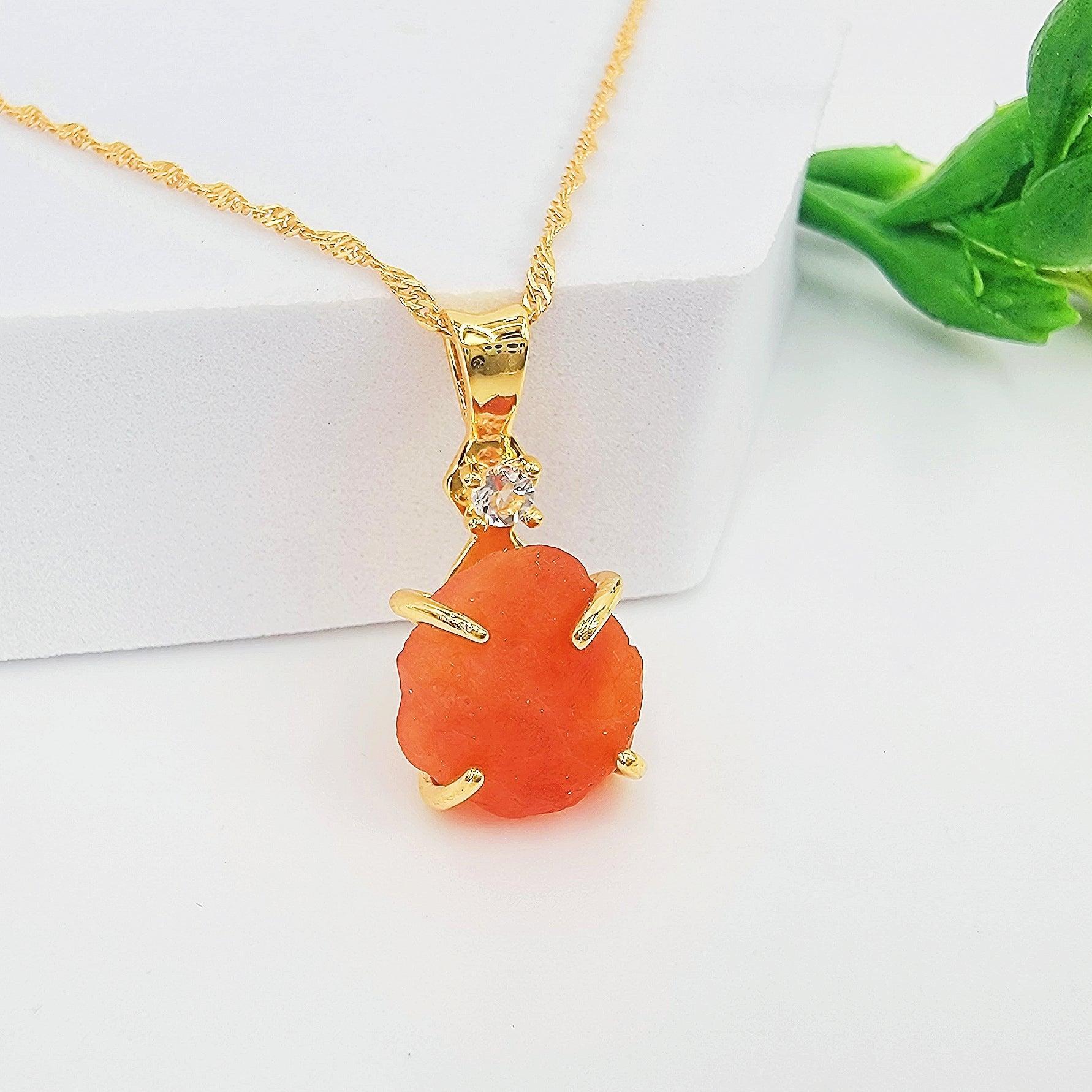 Two Tone Carnelian Gemstone Pendant Necklace in Sterling Silver and 14 -  Tahmi