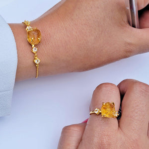 Raw Citrine Bracelet and Ring Set - Uniquelan Jewelry