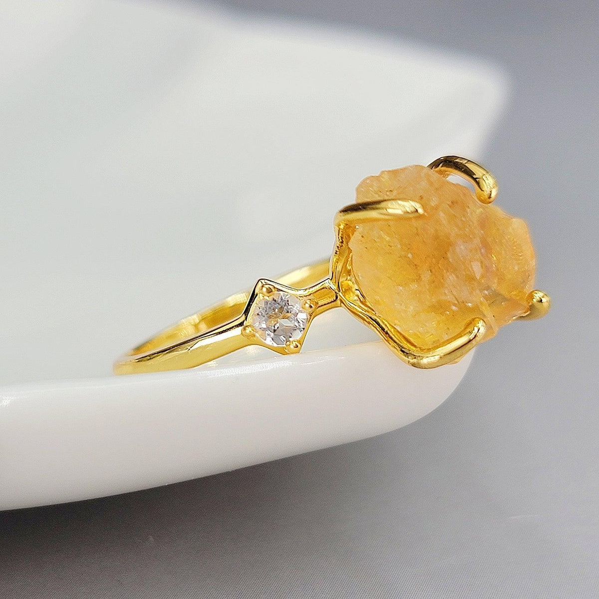 Raw Citrine Bracelet and Ring Set - Uniquelan Jewelry