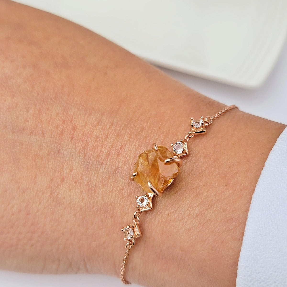Raw Citrine Chain Bracelet - Uniquelan Jewelry