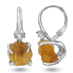Raw Citrine Crystal Drop Earrings - Uniquelan Jewelry
