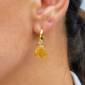 Raw Citrine Crystal Drop Earrings - Uniquelan Jewelry