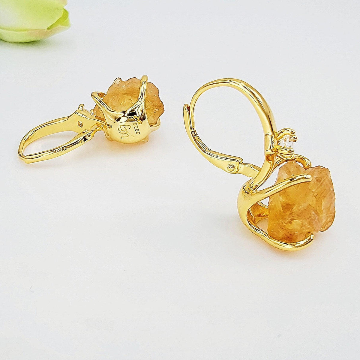 Raw Citrine Crystal Drop Earrings - Uniquelan Jewelry