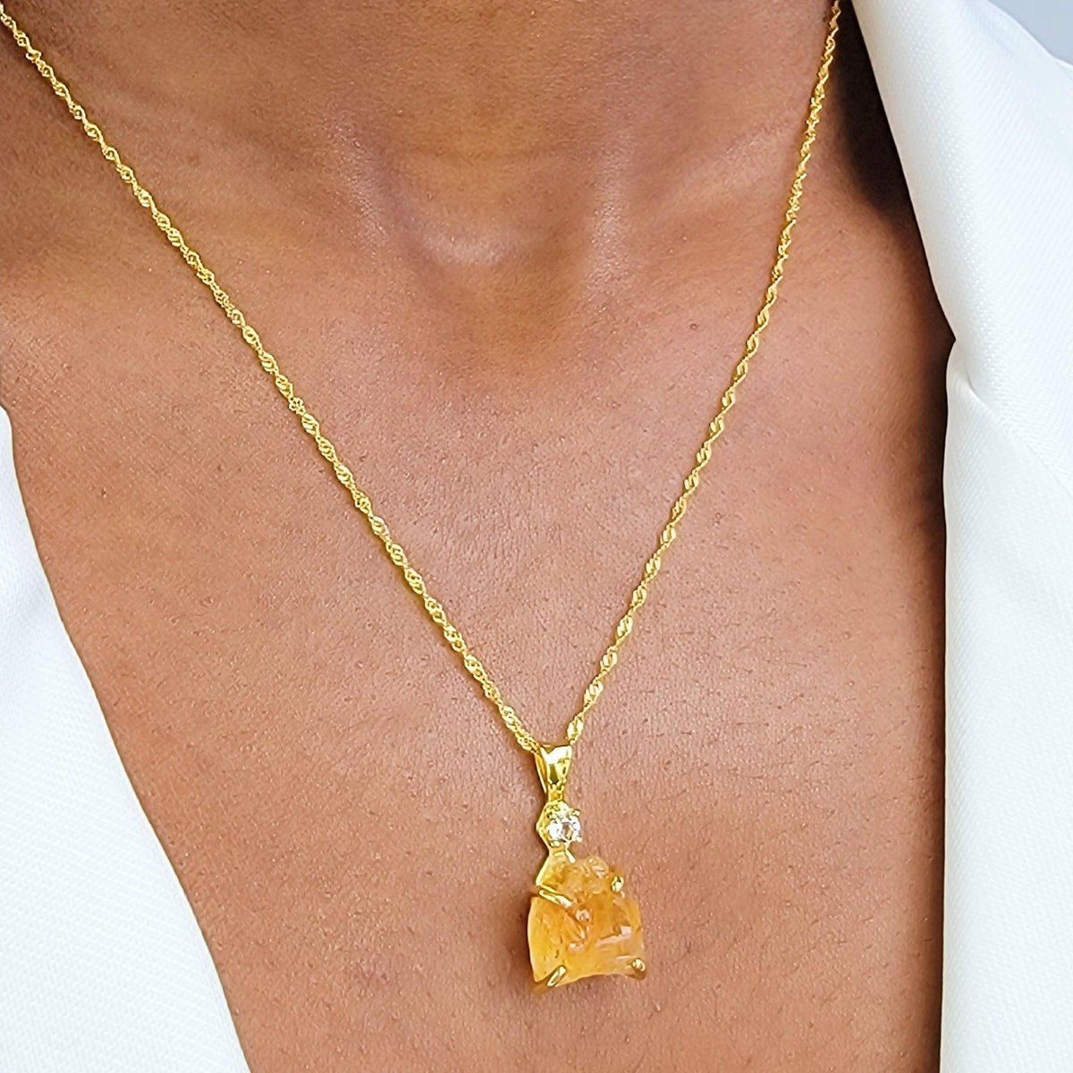 Raw Citrine Crystal Necklace - Uniquelan Jewelry