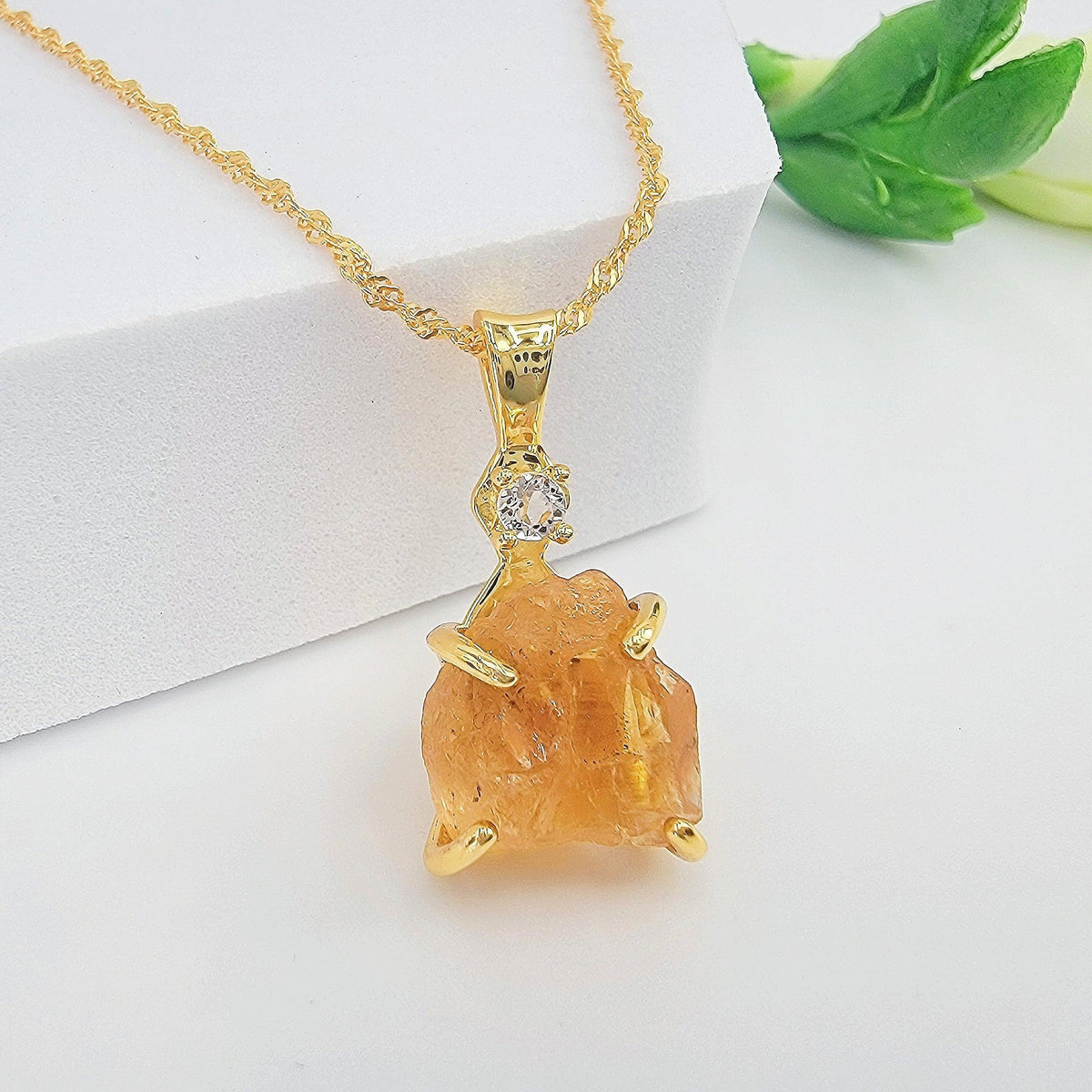 Raw Citrine Crystal Necklace - Uniquelan Jewelry