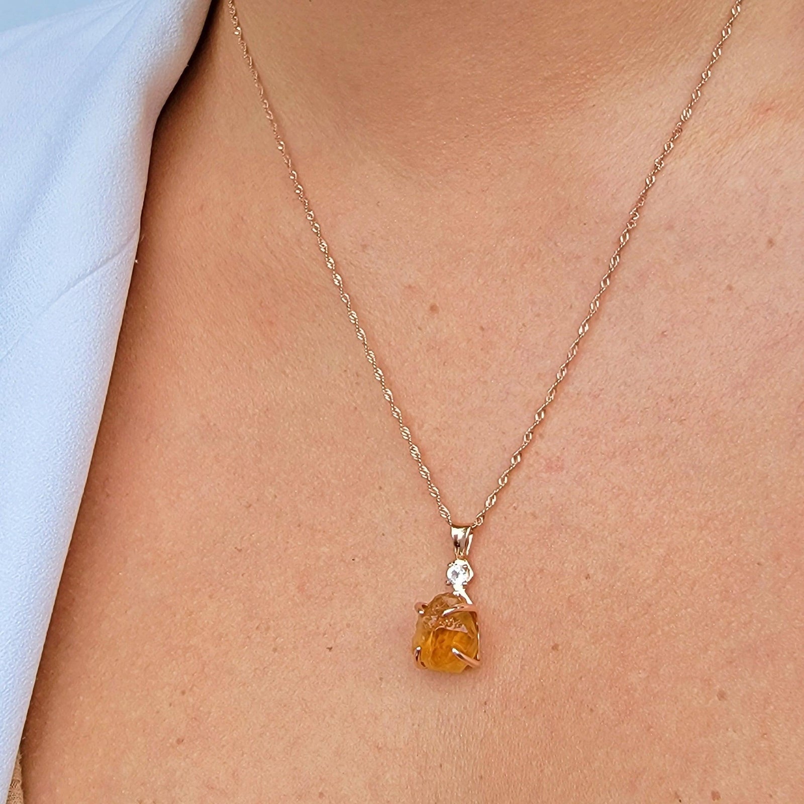 Raw Citrine Necklace - Yellow Crystal Point Pendant - Petite Natural (A50)  | eBay