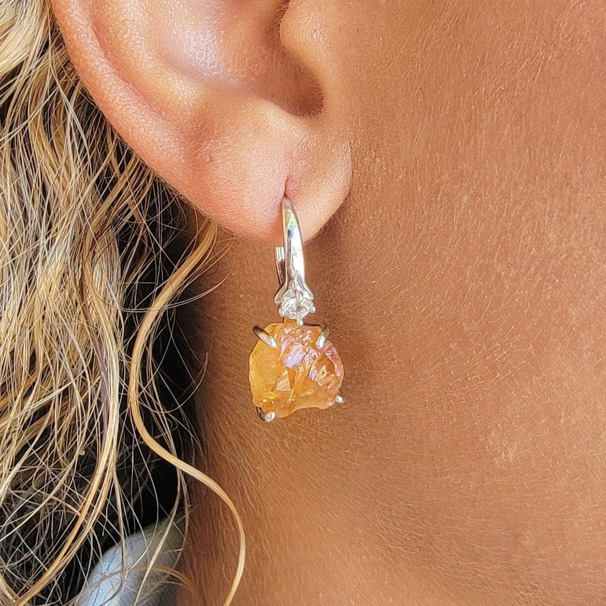 Raw Citrine Necklace and Drop Earrings Set - Uniquelan Jewelry