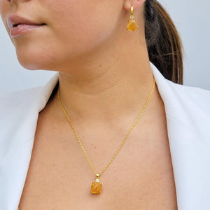 Raw Citrine Necklace and Drop Earrings Set - Uniquelan Jewelry