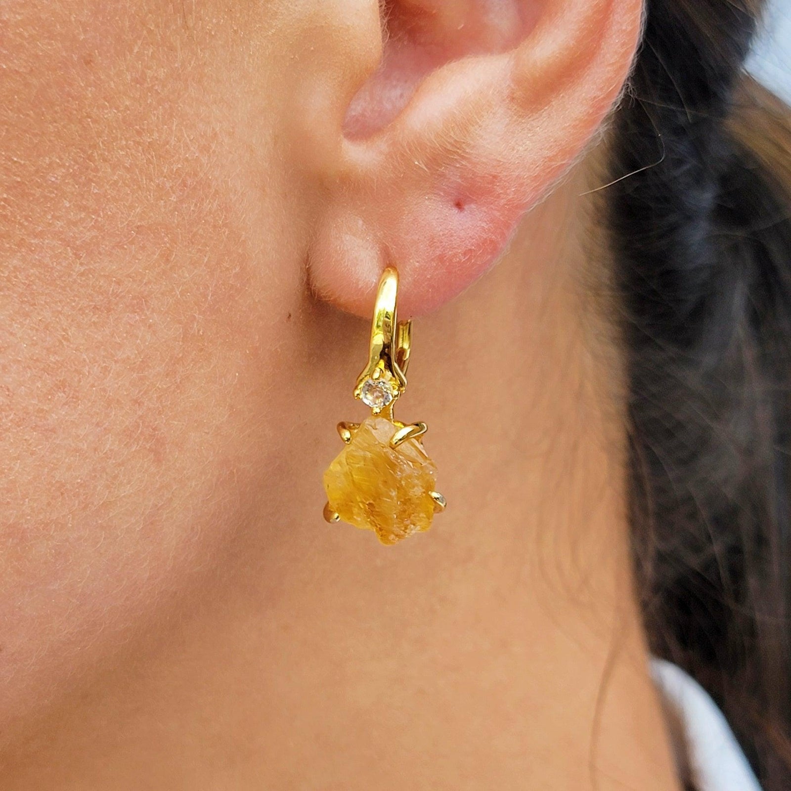 Raw Citrine Necklace and Drop Earrings Set - Uniquelan Jewelry