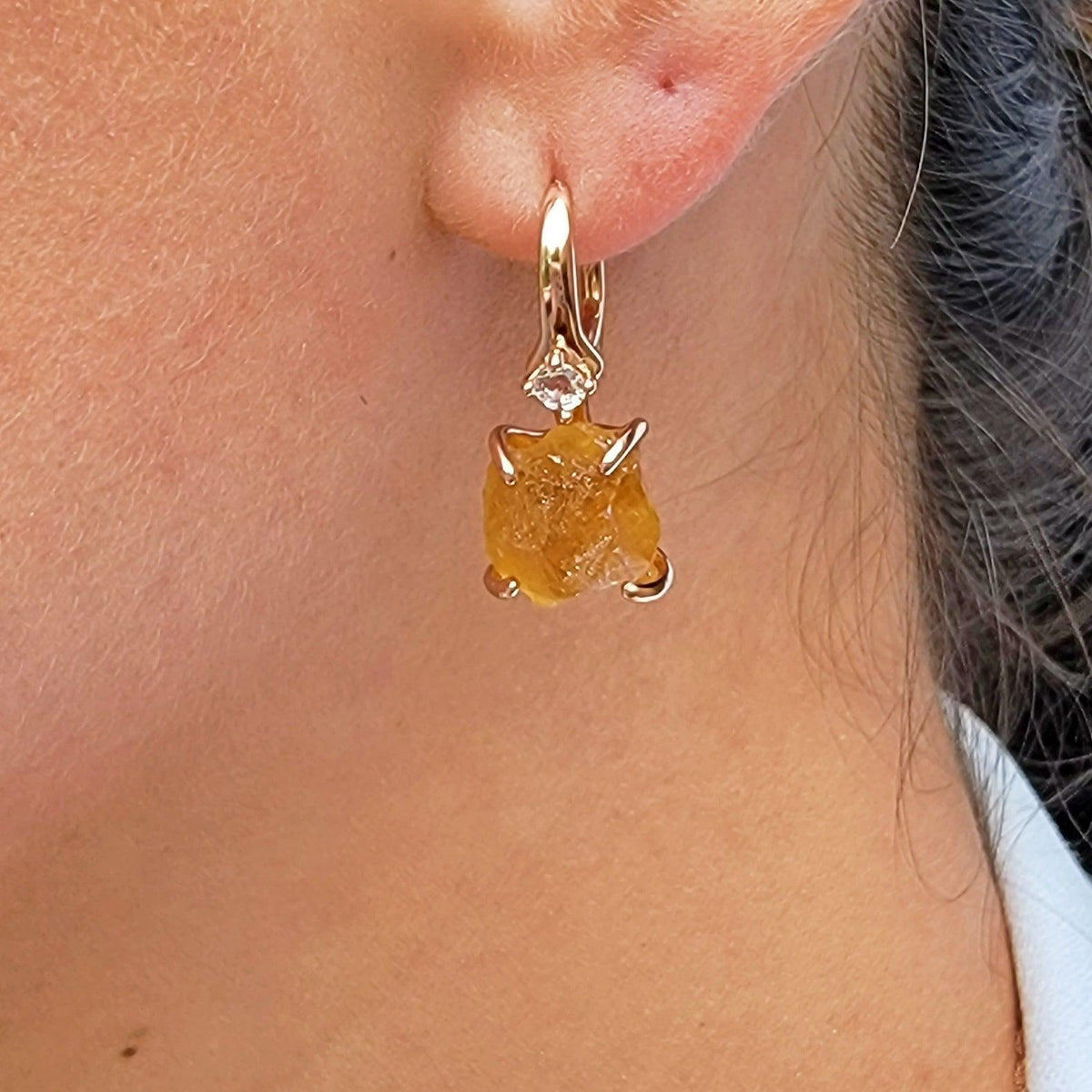 Raw Citrine Necklace and Drop Earrings Set - Uniquelan Jewelry