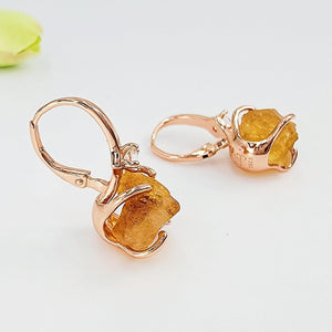 Raw Citrine Necklace and Drop Earrings Set - Uniquelan Jewelry