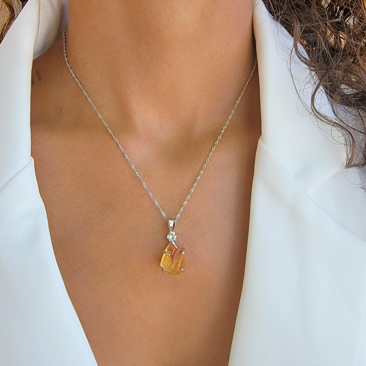 Raw Citrine Necklace and Drop Earrings Set - Uniquelan Jewelry