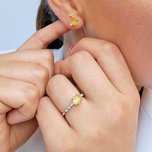 Raw Citrine Ring and Stud Earring Set - Uniquelan Jewelry