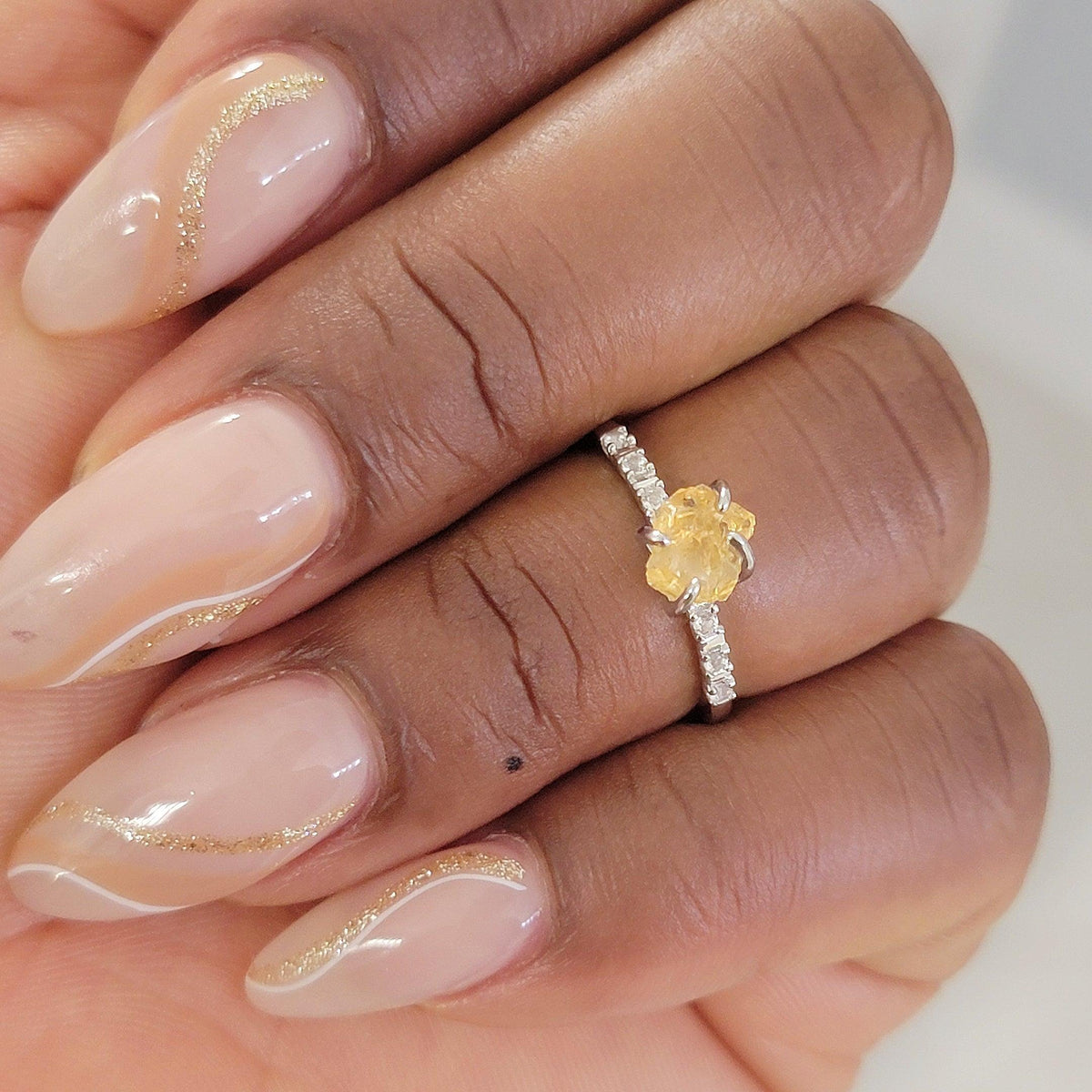 Raw Citrine Ring and Stud Earring Set - Uniquelan Jewelry