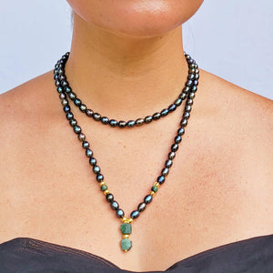 Raw Emerald 2 Strand Pearl Necklace - Uniquelan Jewelry