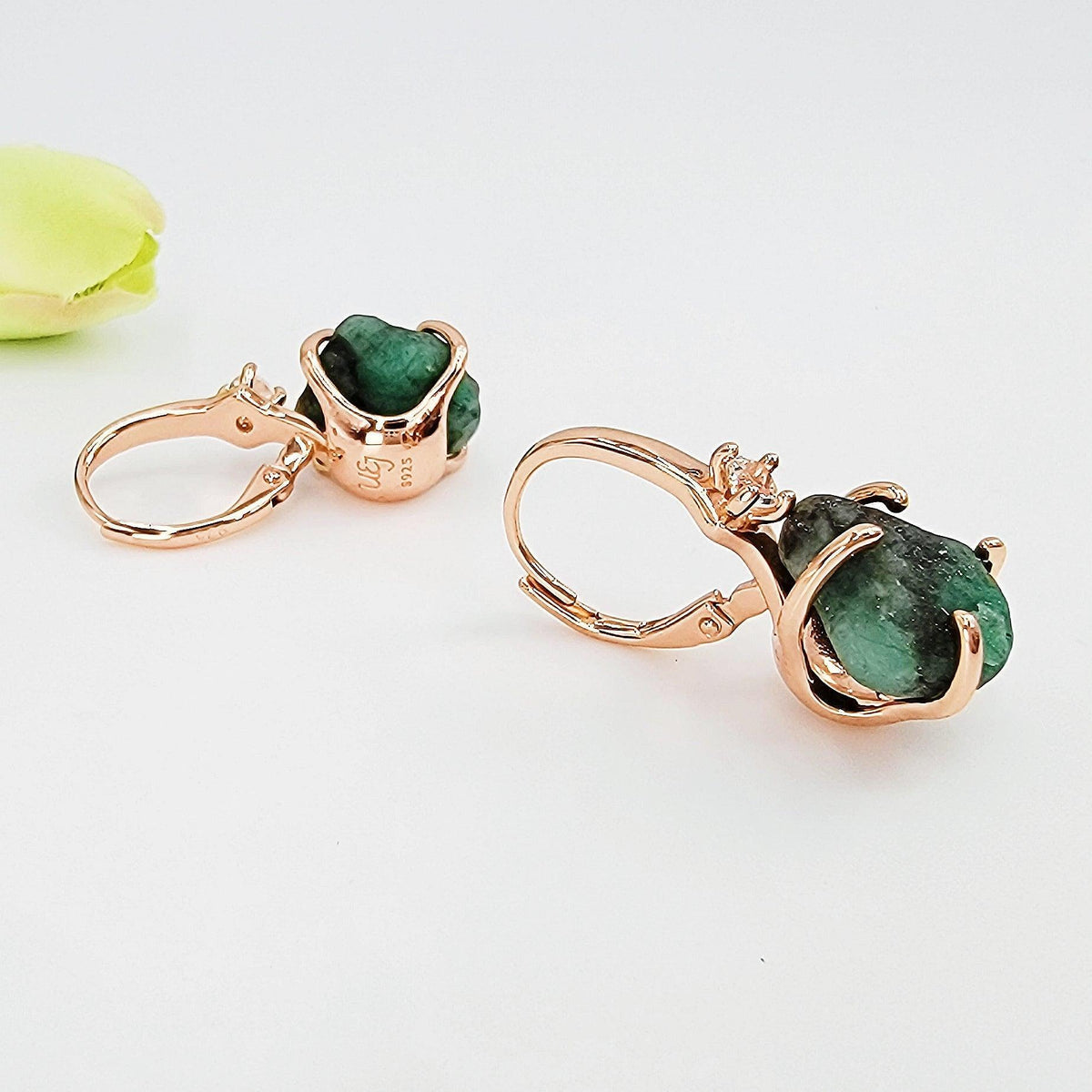 Raw Emerald and Drop Earrings Set - Uniquelan Jewelry