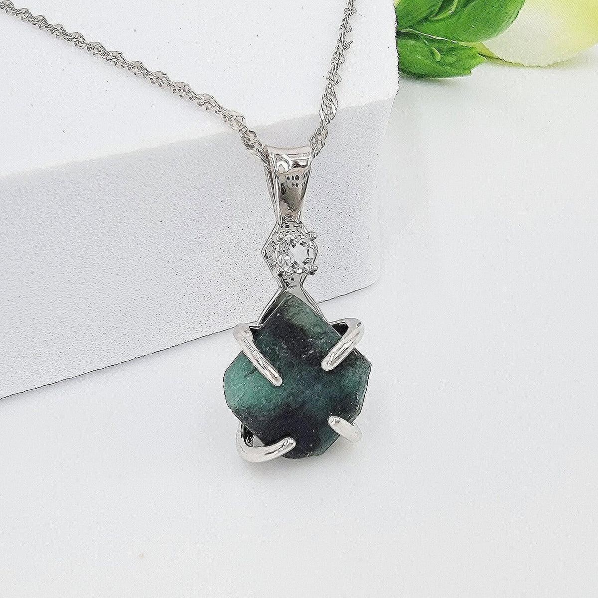 Raw Emerald and Drop Earrings Set - Uniquelan Jewelry